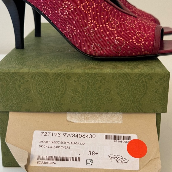 size 38.5G - Gucci GG Crystal 75mm Heeled Sandal Cherry Red slide - Picture 6 of 8